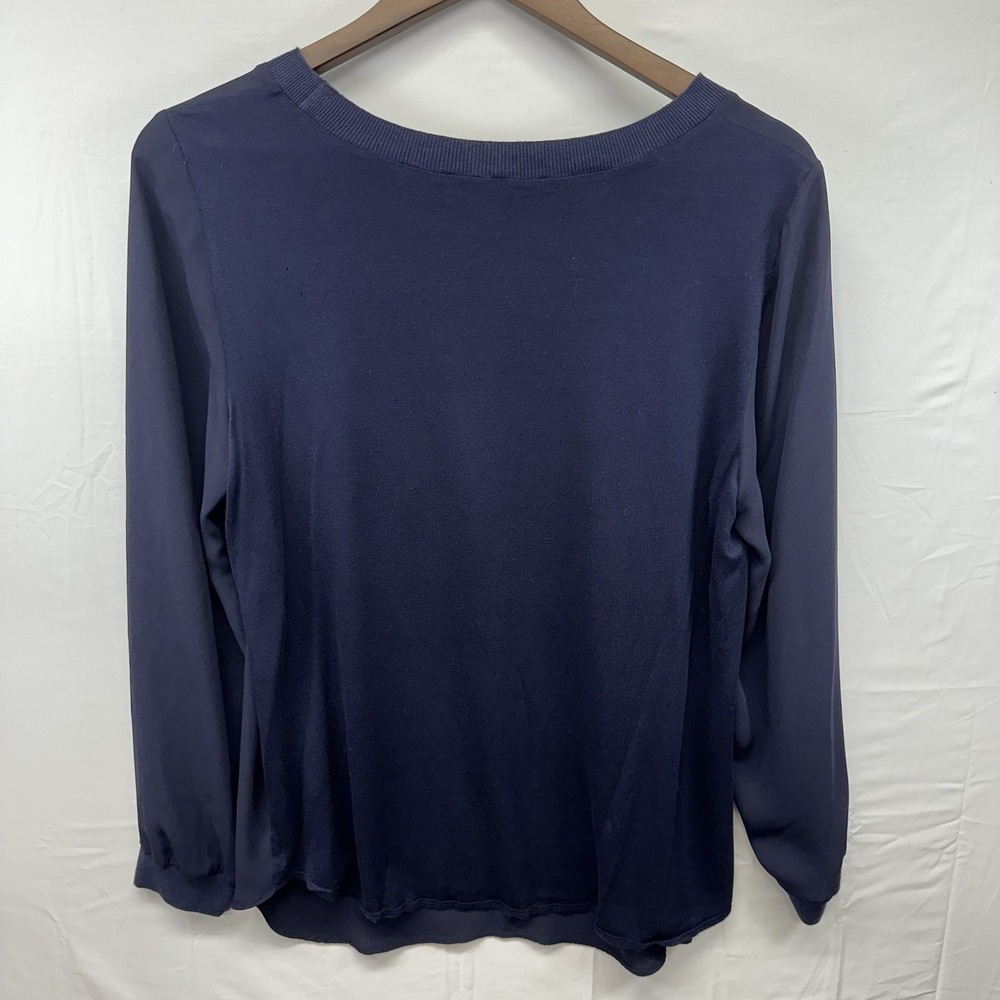 Banana Republic Womens Navy Blue Mixed Media Knit Back Long Sleeve Top Size‎ M - Picture 2 of 4